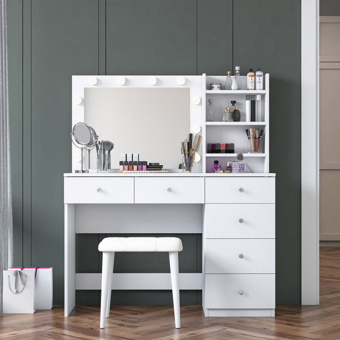 Hanah Home Mesa de Maquillaje con 10 Focos y Puff Blanco Hanah Home Mesa de Maquillaje con 10 Focos y Puff Blanco